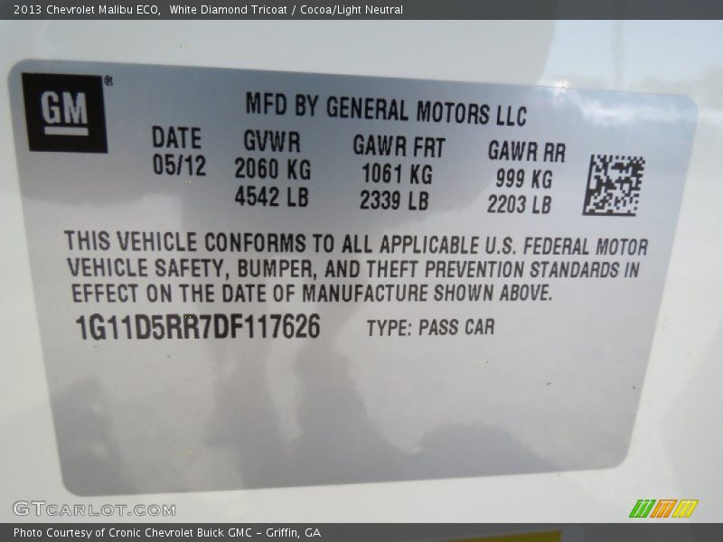 White Diamond Tricoat / Cocoa/Light Neutral 2013 Chevrolet Malibu ECO