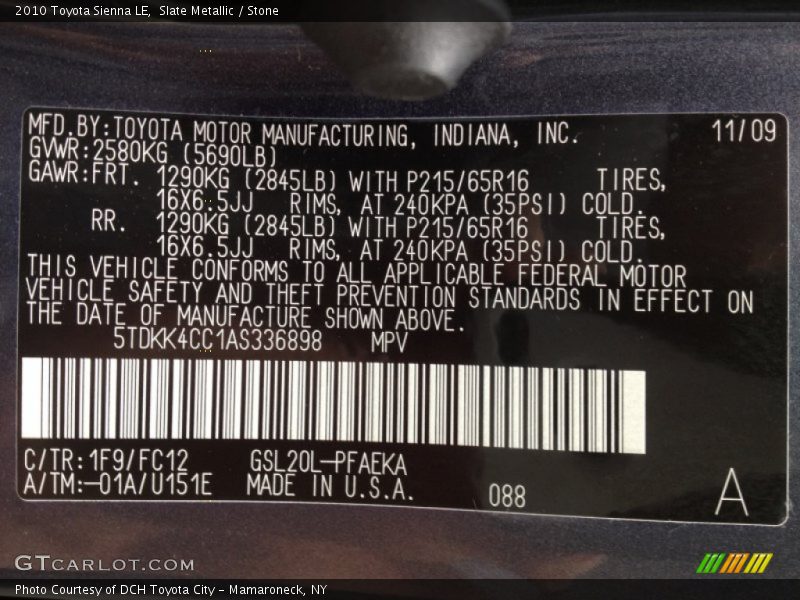 Slate Metallic / Stone 2010 Toyota Sienna LE