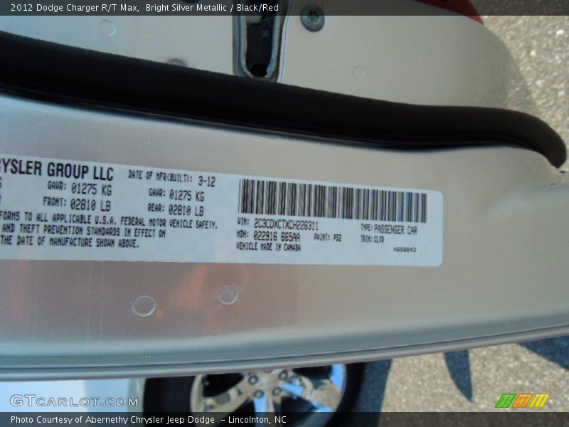 Bright Silver Metallic / Black/Red 2012 Dodge Charger R/T Max