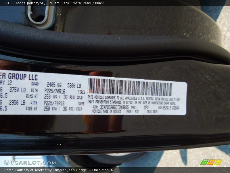Brilliant Black Crystal Pearl / Black 2012 Dodge Journey SE