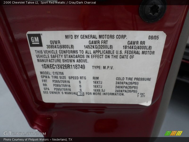 Sport Red Metallic / Gray/Dark Charcoal 2006 Chevrolet Tahoe LS
