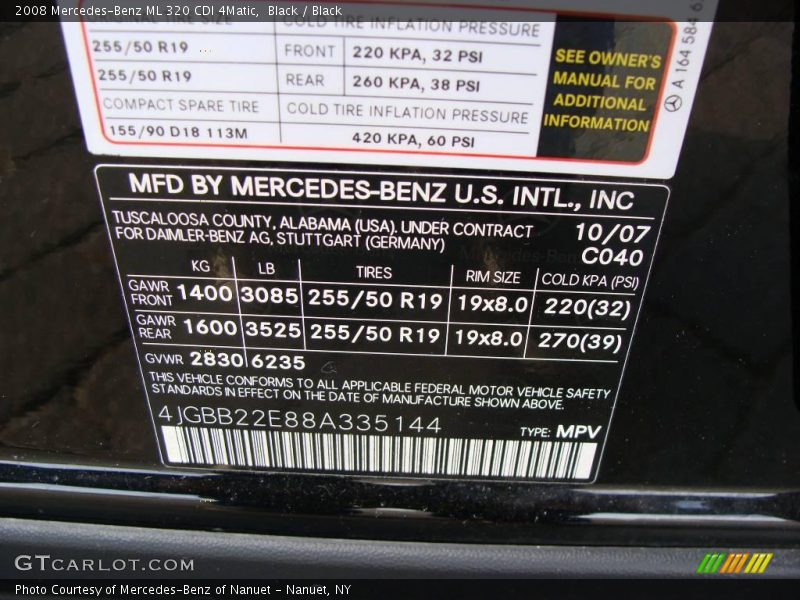 Black / Black 2008 Mercedes-Benz ML 320 CDI 4Matic