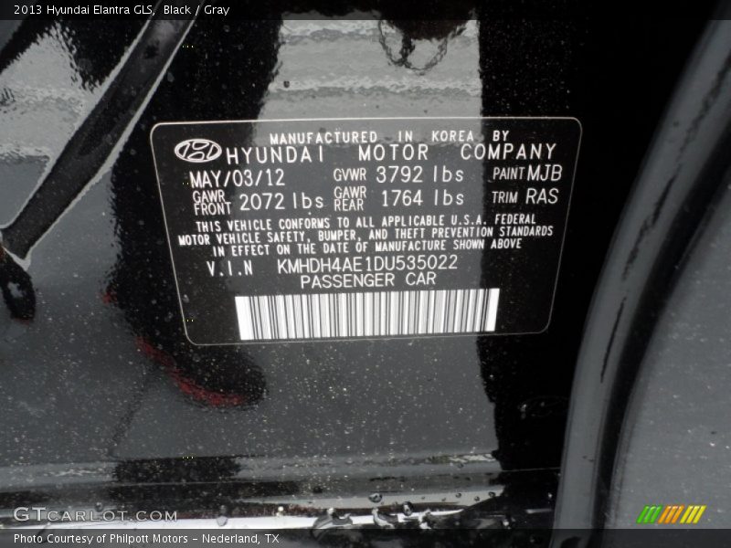 2013 Elantra GLS Black Color Code MJB