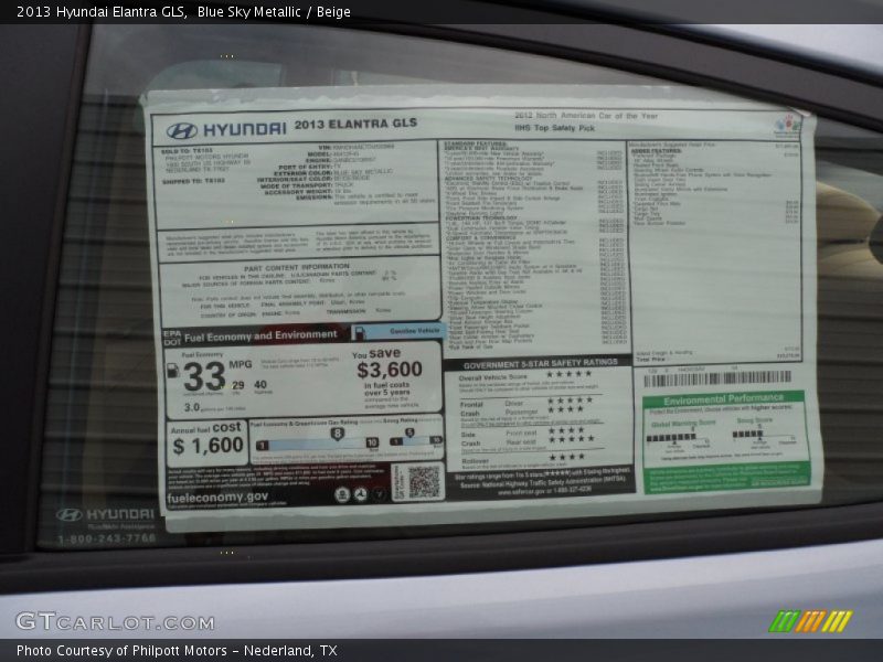 Blue Sky Metallic / Beige 2013 Hyundai Elantra GLS