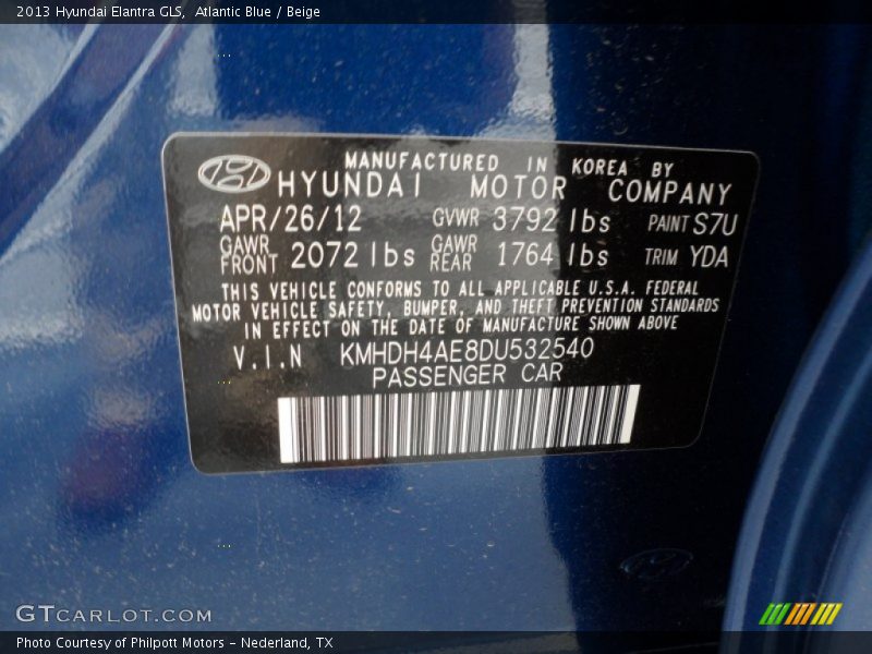 Atlantic Blue / Beige 2013 Hyundai Elantra GLS
