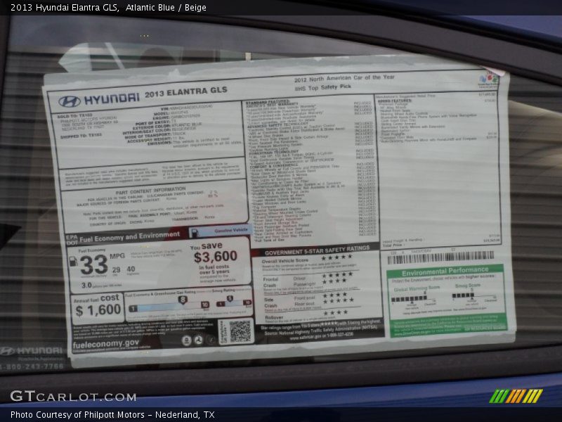 Atlantic Blue / Beige 2013 Hyundai Elantra GLS