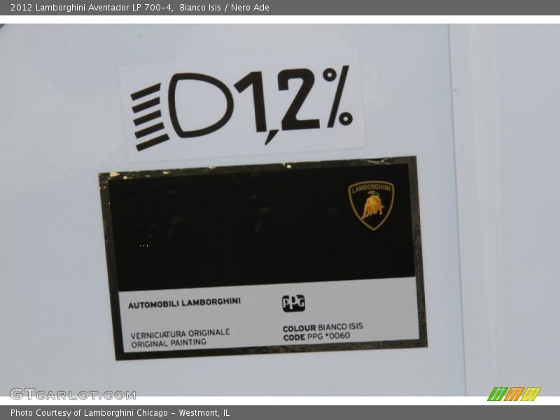 2012 Aventador LP 700-4 Bianco Isis Color Code 0060