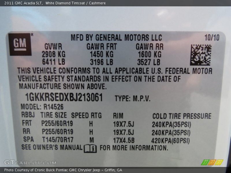 White Diamond Tintcoat / Cashmere 2011 GMC Acadia SLT