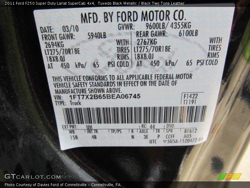 Tuxedo Black Metallic / Black Two Tone Leather 2011 Ford F250 Super Duty Lariat SuperCab 4x4