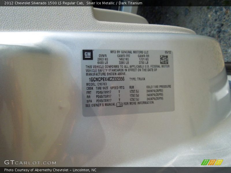 Silver Ice Metallic / Dark Titanium 2012 Chevrolet Silverado 1500 LS Regular Cab