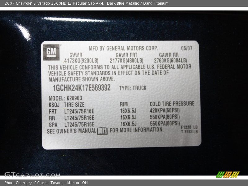 Dark Blue Metallic / Dark Titanium 2007 Chevrolet Silverado 2500HD LS Regular Cab 4x4