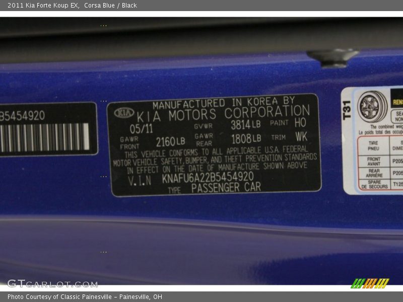 2011 Forte Koup EX Corsa Blue Color Code H0