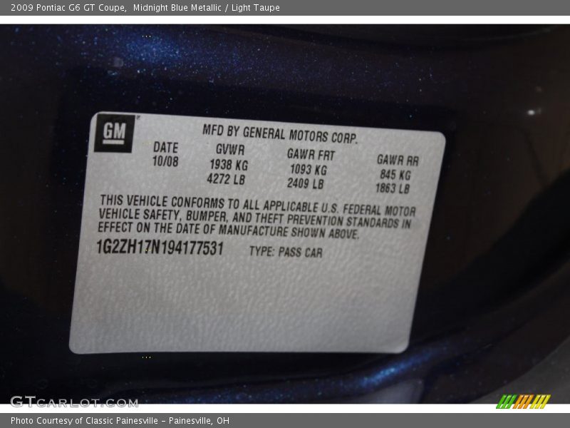 Midnight Blue Metallic / Light Taupe 2009 Pontiac G6 GT Coupe