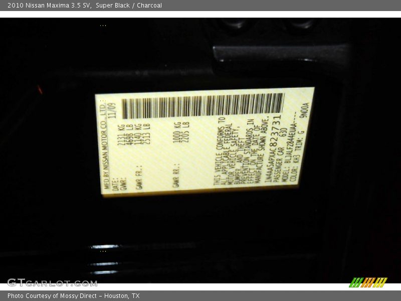 Super Black / Charcoal 2010 Nissan Maxima 3.5 SV