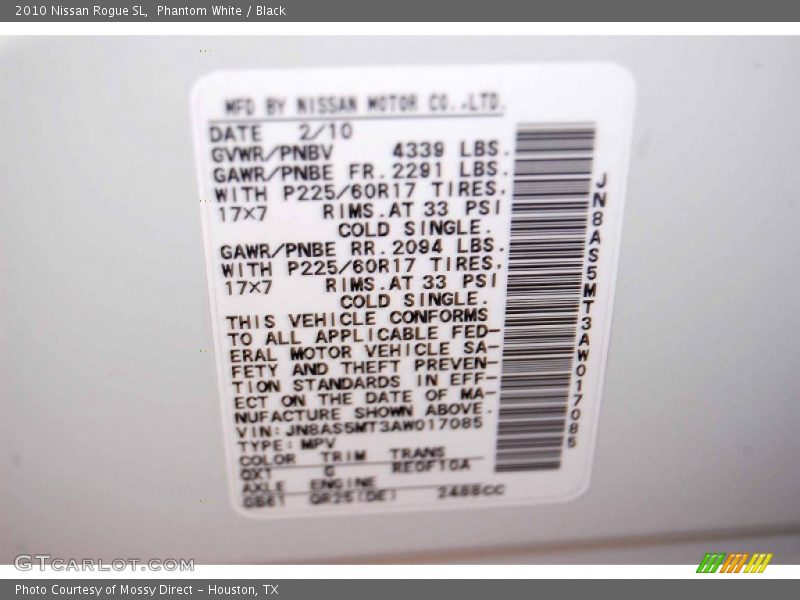 Phantom White / Black 2010 Nissan Rogue SL
