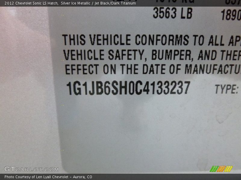 Silver Ice Metallic / Jet Black/Dark Titanium 2012 Chevrolet Sonic LS Hatch