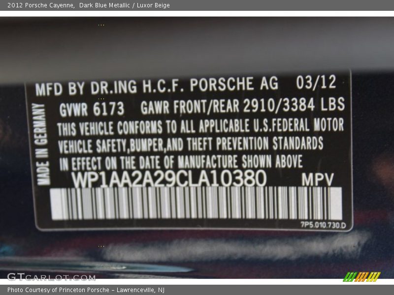 Dark Blue Metallic / Luxor Beige 2012 Porsche Cayenne
