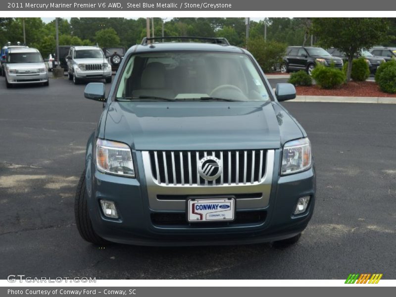 Steel Blue Metallic / Stone/Greystone 2011 Mercury Mariner Premier V6 AWD