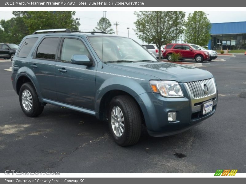 Steel Blue Metallic / Stone/Greystone 2011 Mercury Mariner Premier V6 AWD