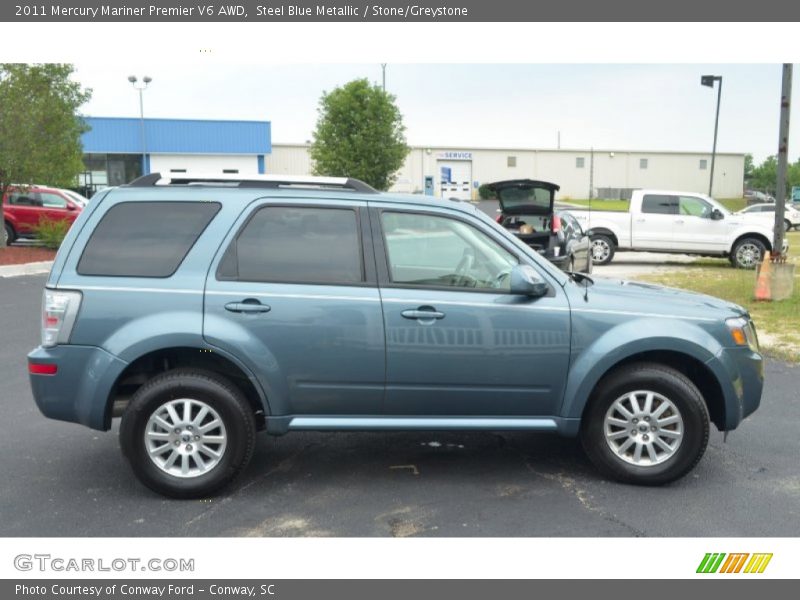 Steel Blue Metallic / Stone/Greystone 2011 Mercury Mariner Premier V6 AWD
