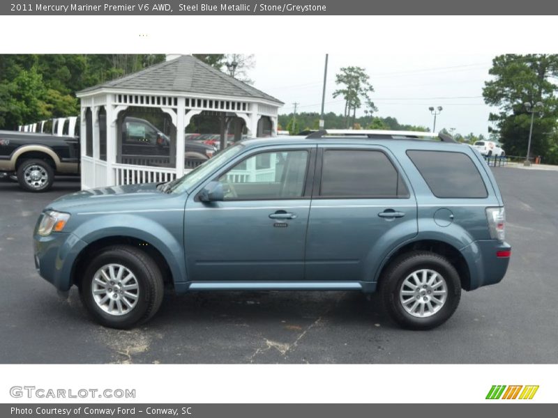 Steel Blue Metallic / Stone/Greystone 2011 Mercury Mariner Premier V6 AWD