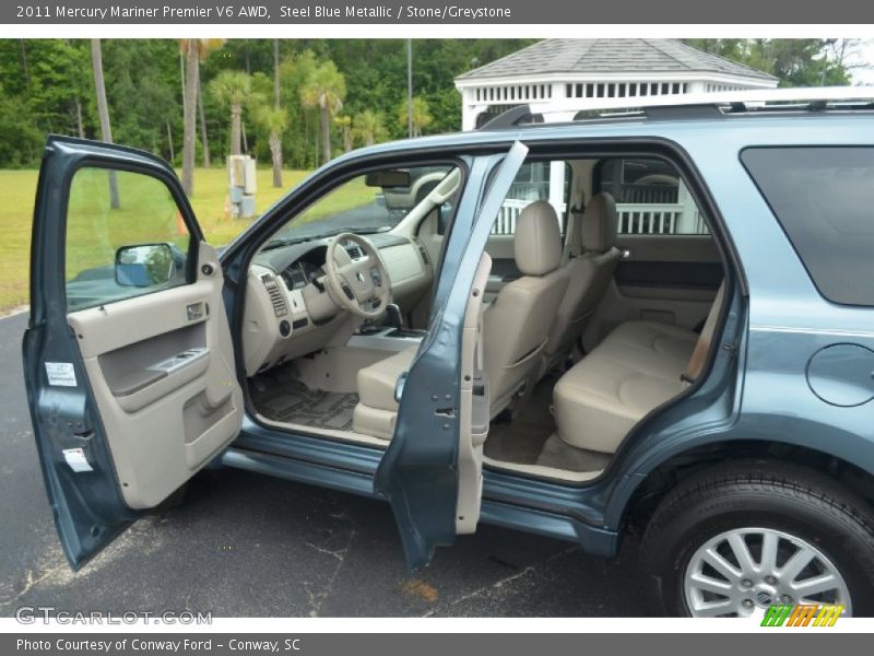 Steel Blue Metallic / Stone/Greystone 2011 Mercury Mariner Premier V6 AWD