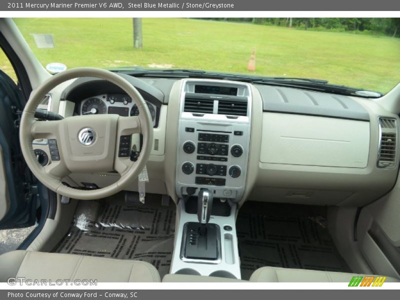 Steel Blue Metallic / Stone/Greystone 2011 Mercury Mariner Premier V6 AWD
