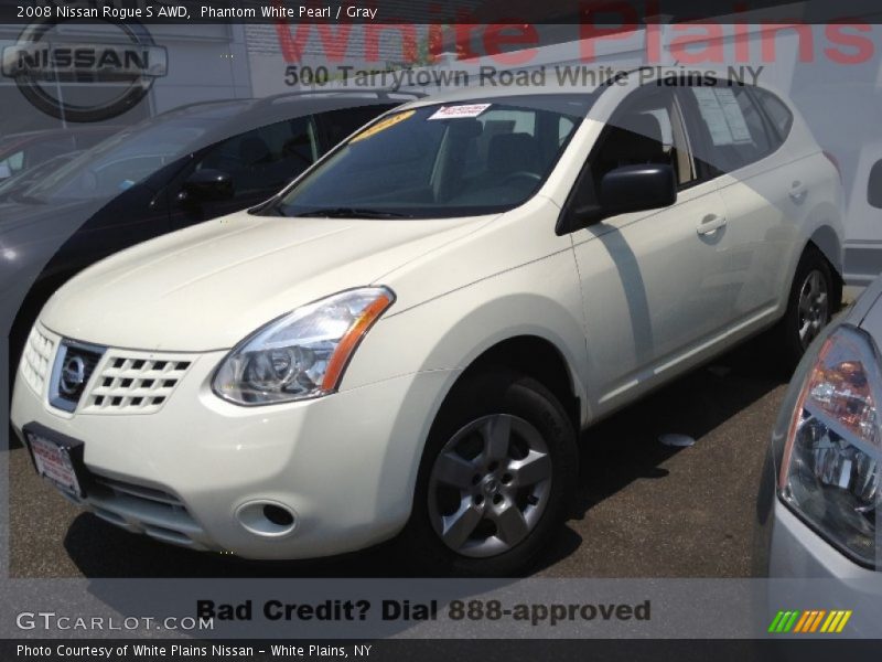 Phantom White Pearl / Gray 2008 Nissan Rogue S AWD