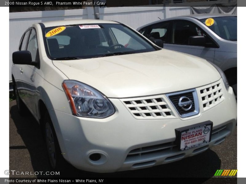 Phantom White Pearl / Gray 2008 Nissan Rogue S AWD