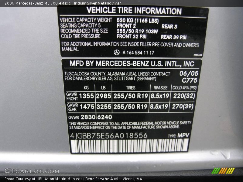 Iridium Silver Metallic / Ash 2006 Mercedes-Benz ML 500 4Matic