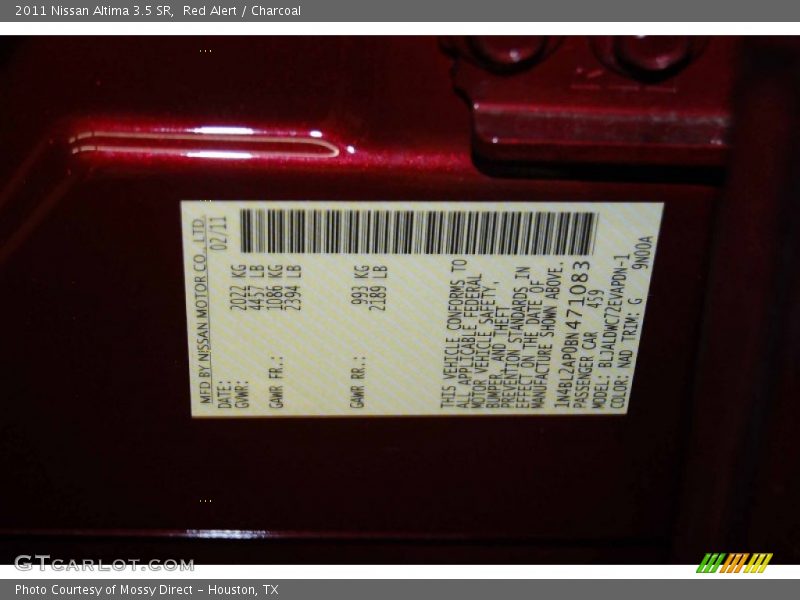 Red Alert / Charcoal 2011 Nissan Altima 3.5 SR