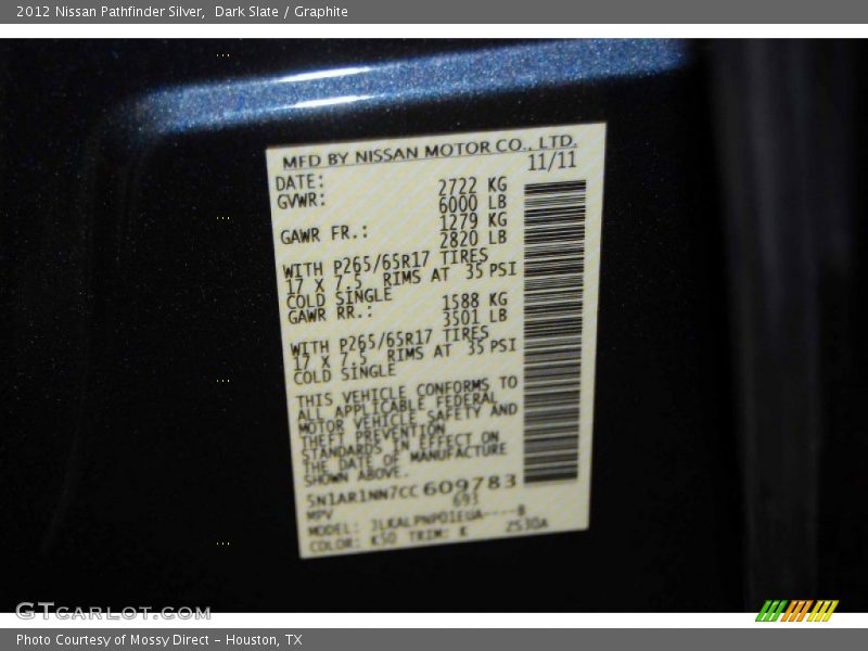 Dark Slate / Graphite 2012 Nissan Pathfinder Silver