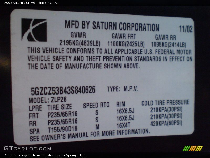 Black / Gray 2003 Saturn VUE V6