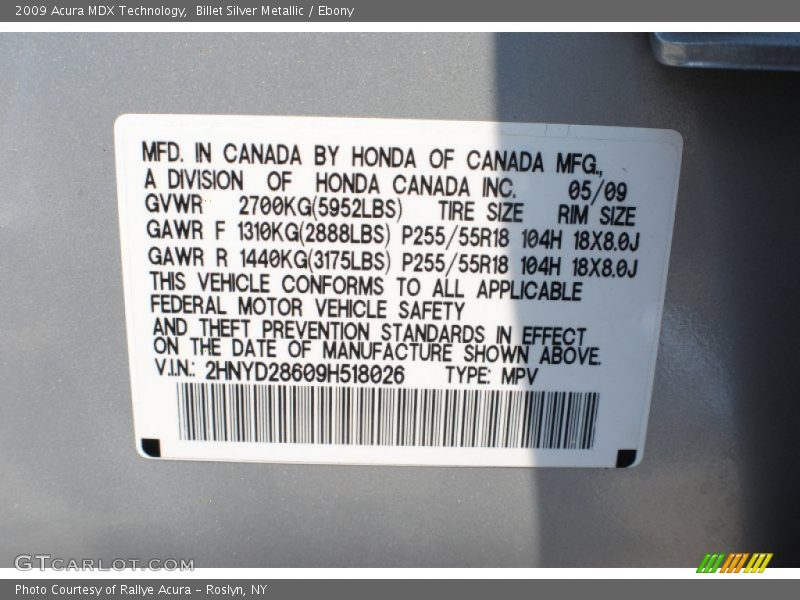 Billet Silver Metallic / Ebony 2009 Acura MDX Technology