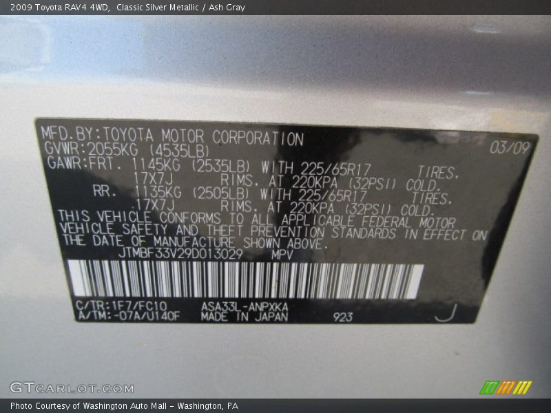 Classic Silver Metallic / Ash Gray 2009 Toyota RAV4 4WD