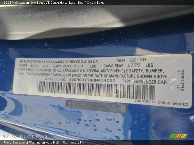 Laser Blue / Cream Beige 2008 Volkswagen New Beetle SE Convertible