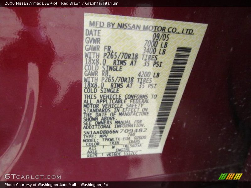 Red Brawn / Graphite/Titanium 2006 Nissan Armada SE 4x4