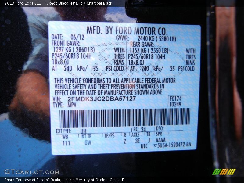 2013 Edge SEL Tuxedo Black Metallic Color Code UH