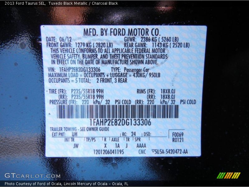 2013 Taurus SEL Tuxedo Black Metallic Color Code UH