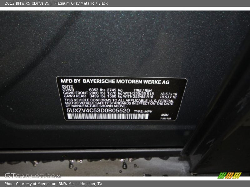 Platinum Gray Metallic / Black 2013 BMW X5 xDrive 35i