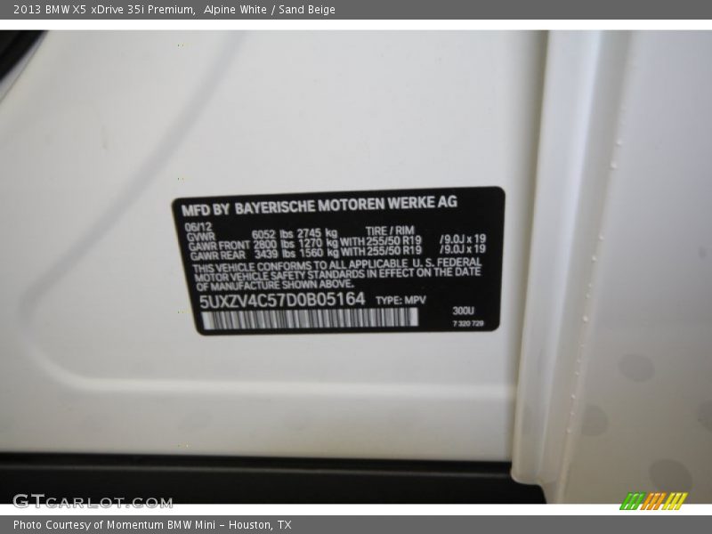 Alpine White / Sand Beige 2013 BMW X5 xDrive 35i Premium