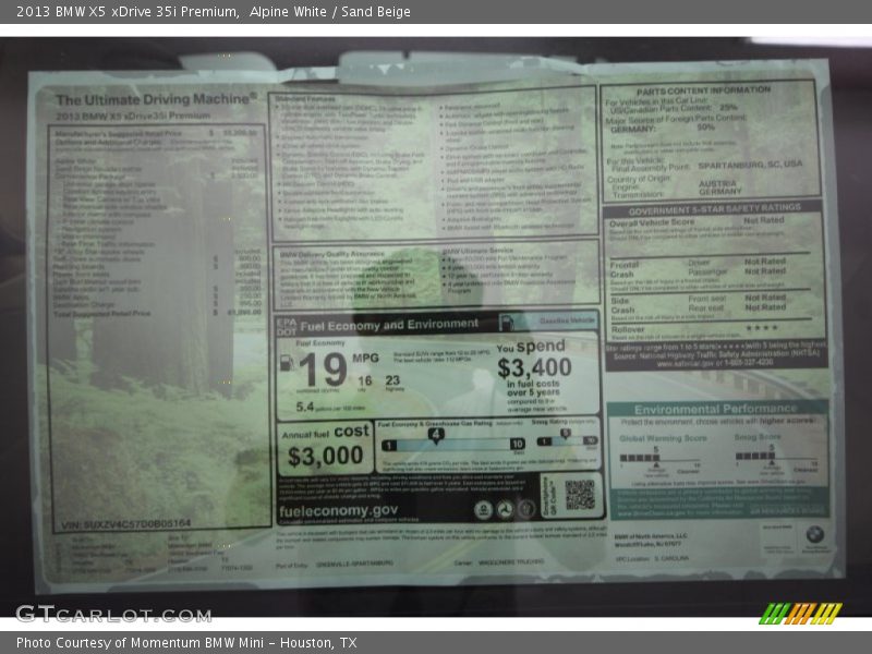 Alpine White / Sand Beige 2013 BMW X5 xDrive 35i Premium