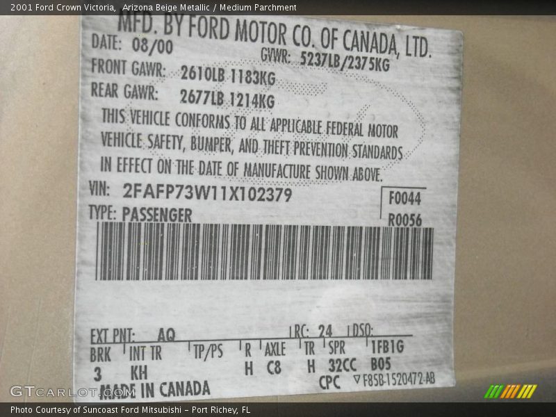 Arizona Beige Metallic / Medium Parchment 2001 Ford Crown Victoria