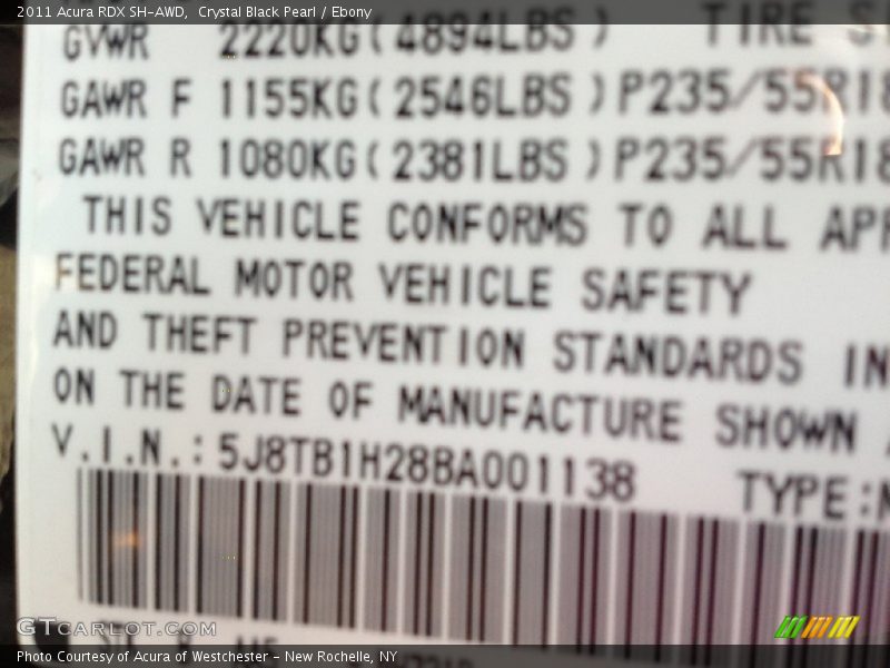 Crystal Black Pearl / Ebony 2011 Acura RDX SH-AWD