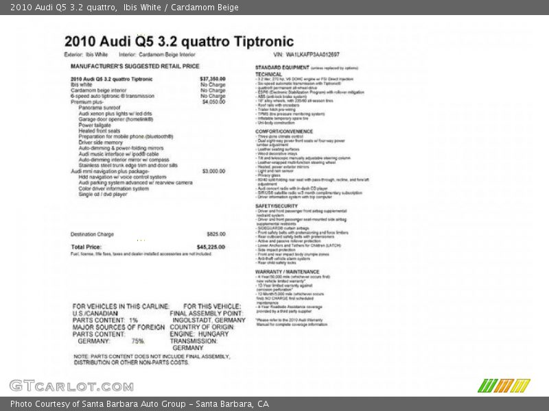 Ibis White / Cardamom Beige 2010 Audi Q5 3.2 quattro