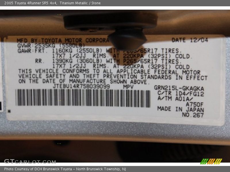 Titanium Metallic / Stone 2005 Toyota 4Runner SR5 4x4