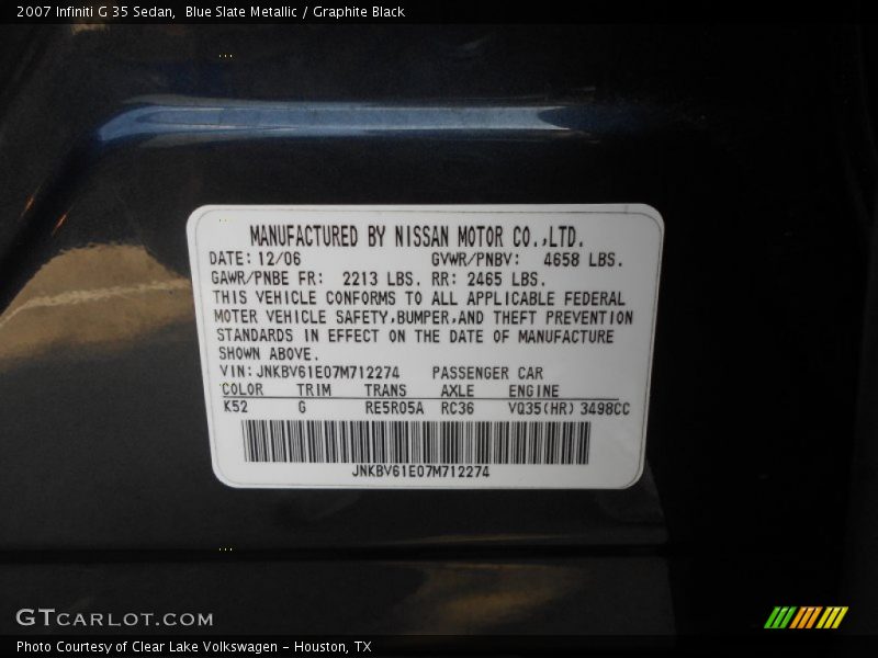 Blue Slate Metallic / Graphite Black 2007 Infiniti G 35 Sedan