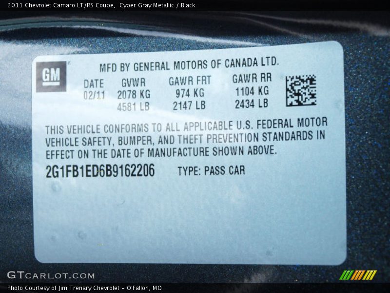 Cyber Gray Metallic / Black 2011 Chevrolet Camaro LT/RS Coupe