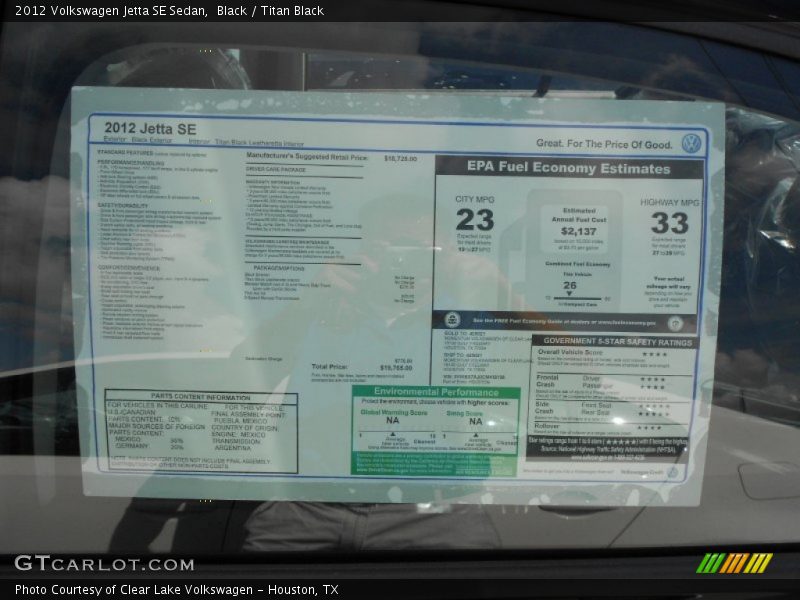Black / Titan Black 2012 Volkswagen Jetta SE Sedan