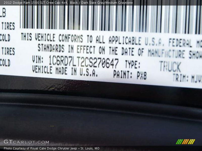 Black / Dark Slate Gray/Medium Graystone 2012 Dodge Ram 1500 SLT Crew Cab 4x4
